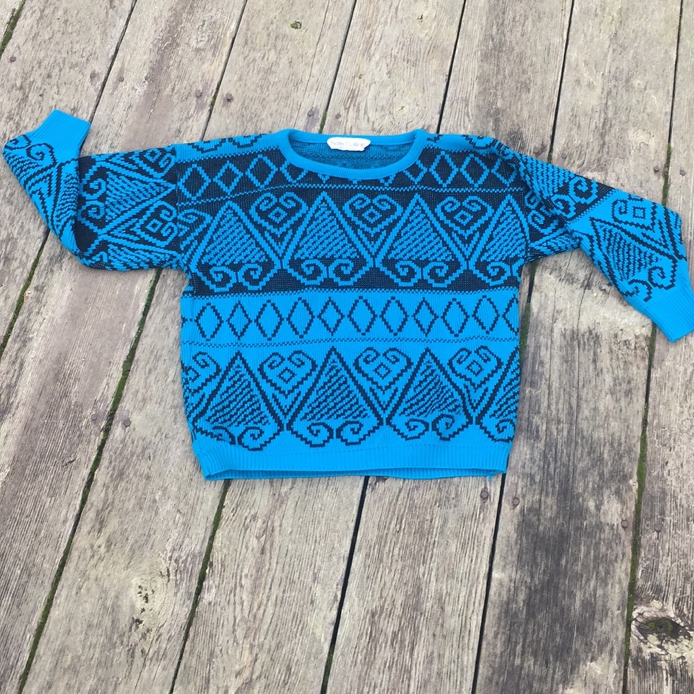 Vintage Bright Blue Patterned Sweater